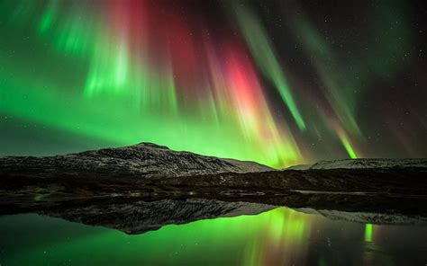 Aurora Borealis Reflections Mountains Sky Clouds Lakes Northern