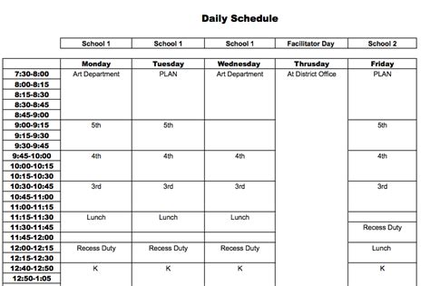 Class Schedule Template For Elementary Cards Design Templates