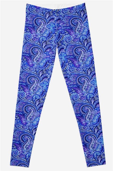 the blue paisley print leggings are shown