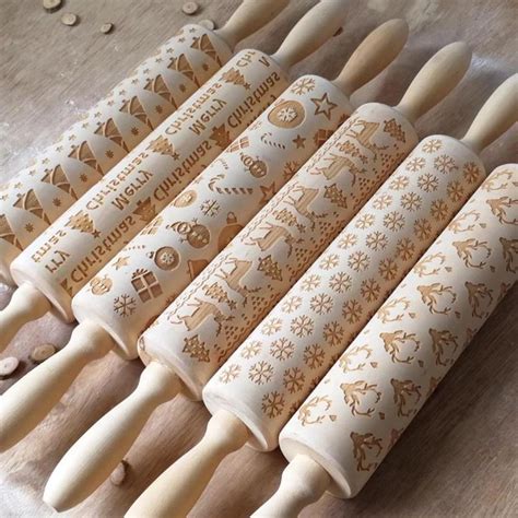 Christmas Rolling Pin Embossing Rolling Pin Dough Stick Baking Pastry