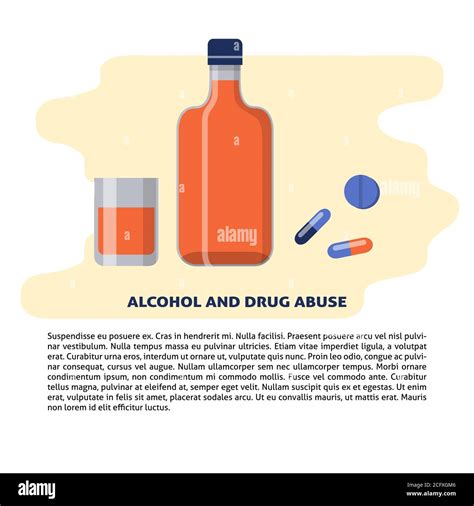 Alcohol And Drugs Abuse Concept Illustration In Flat Style For Web