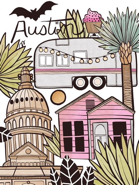 Austin Art Watercolor Austin Print Austin Poster Wall Decor Etsy