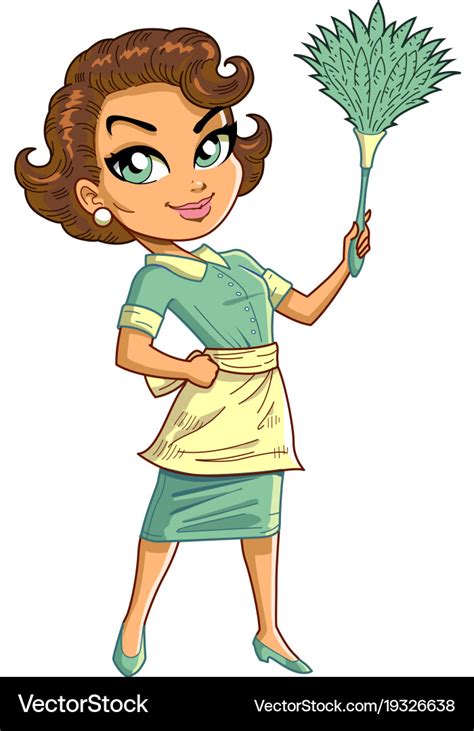 Cleaning Service Maid Lady Woman With Duster Vector Image