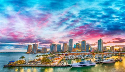 Magnificent Dusk Colors Of Miami Skyline Florida What A Beauuutiful