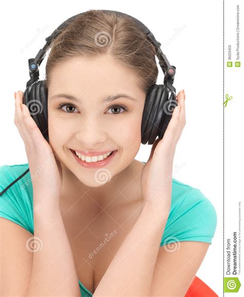 Girl With Headphones Stock Image Image Of Listen Happiness 38223453