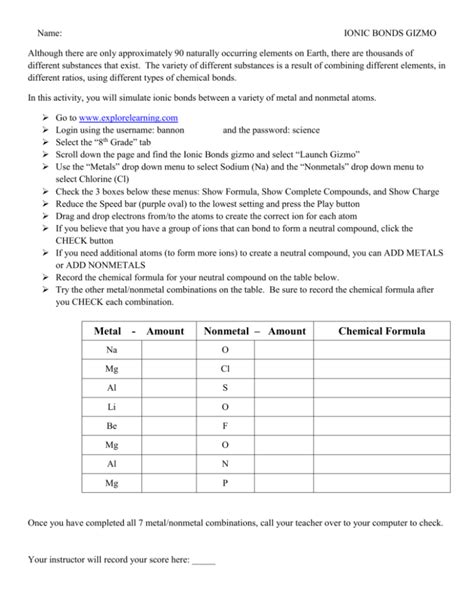 Check spelling or type a new query. Student Exploration Ionic Bonds Answer Sheet - Student ...