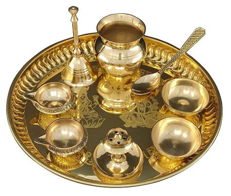 Buy NOBILITY Brass Pooja thali 8 Inch with Kalash Kuber Diya Ghanti