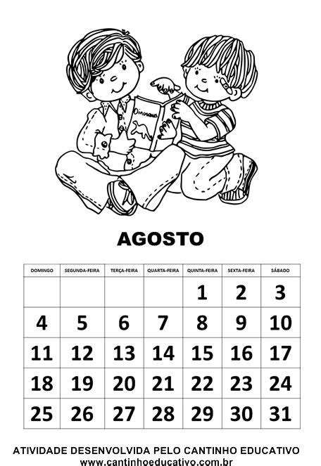 CalendÁrios 2019 Para Colorir MÊs De Agosto Cantinho Educativo