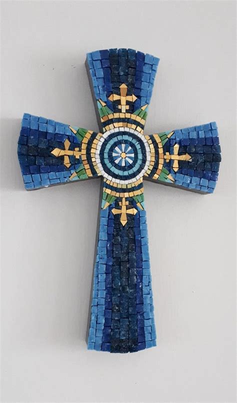 Stain Glass Mosaic Cross Decorative Cross Wall Cross In Mosaic Blue