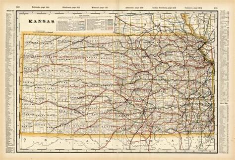 Kansas Railroad Map Par George F Cram Art Source International Inc