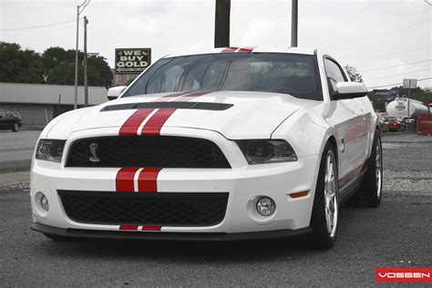 Bespoke White Ford Mustang With Red Stripes On The Hood — Gallery