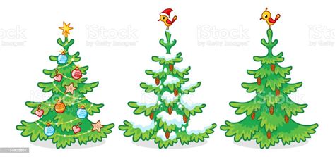 Collection Of Three Christmas Trees On A White Background Vector