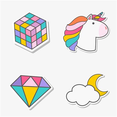 Free Vector Set Of Magical Unicorn Stickers Vector