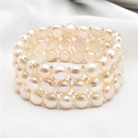 Multilayer Elastic Freshwater Pearl Bracelets For Women Semiround Dyed