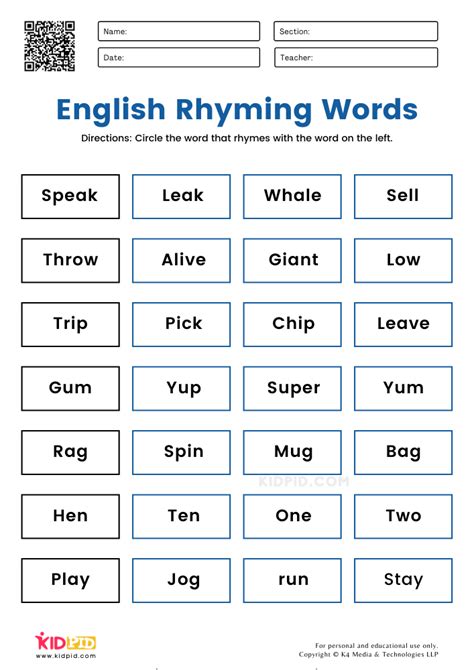 English Rhyming Words Worksheets For Grade 1 Kidpid
