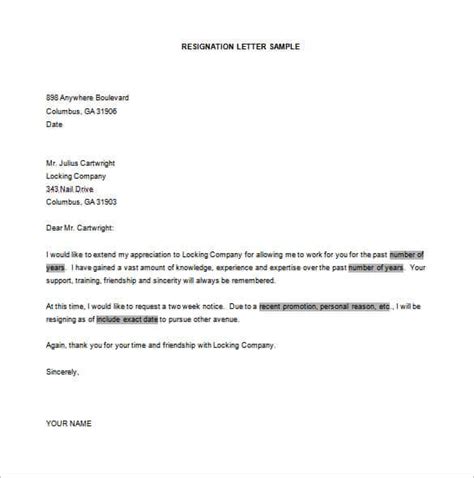 Job Regine Letter Format Sample Resignation Letter