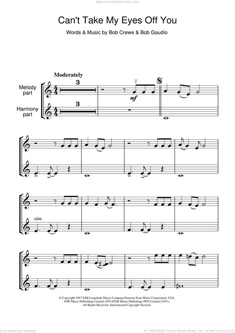 can t take my eyes off of you sheet music for violin solo v2