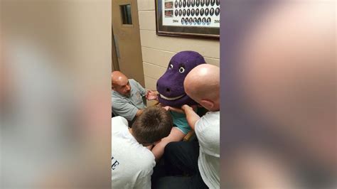 Firefighters Free Alabama Teen Who Got Stuck Inside A Giant Barney Head Abc News