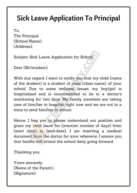 Sick Leave Application Format for School, College, and Office