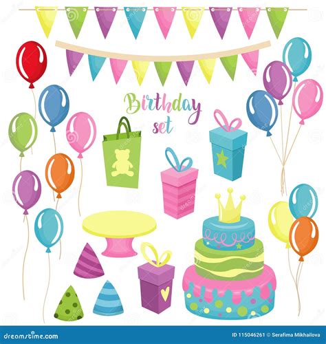 Happy Birthday Elements Set Stock Vector Illustration Of Child
