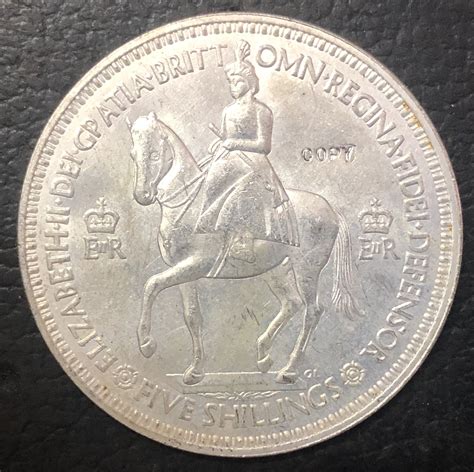 1953 United Kingdom 5 Shillings Elizabeth Ii Coronation Silver Coin Non