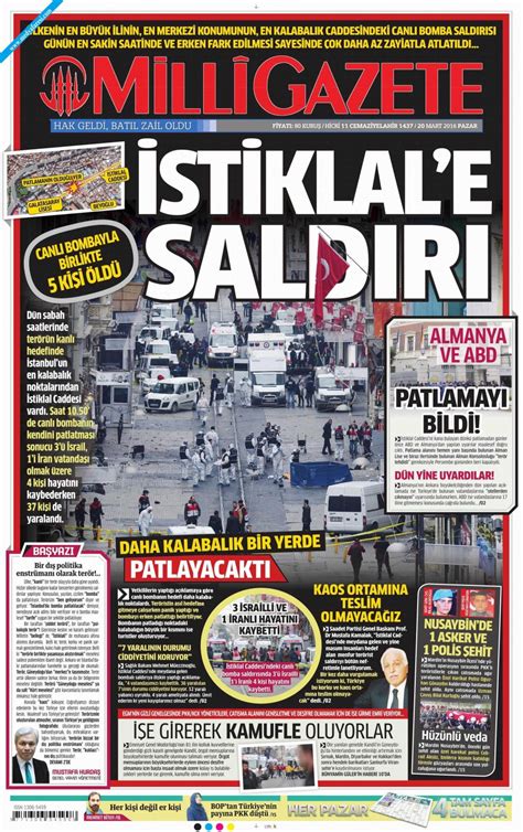 Milli Gazete Gazetesi 20 Mart 2016 Pazar