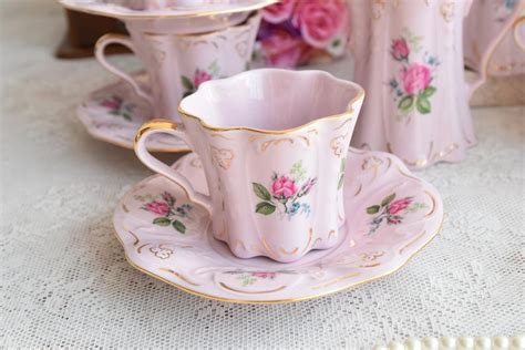 Pink Porcelain Tea Set Vintage Pink Porcelain Tea Set With Etsy