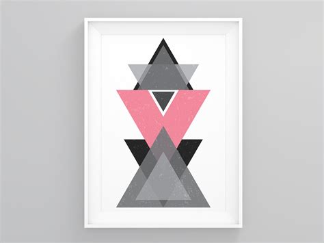 Black Pink Triangles Geometric Wall Art Mid Century Wall Etsy