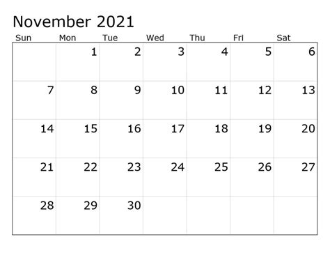 November 2021 Calendar Printable Pdf Printable Calendar 2021