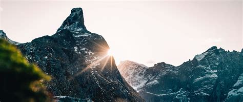 Download Wallpaper 2560x1080 Mountains Peak Sun Sunlight Landscape