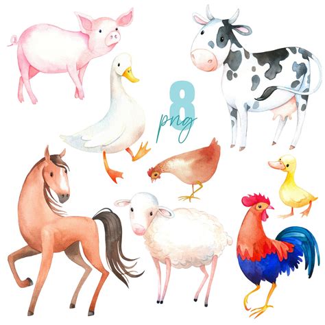 Watercolor Farm Animals Clipart I Hand Painted Etsy