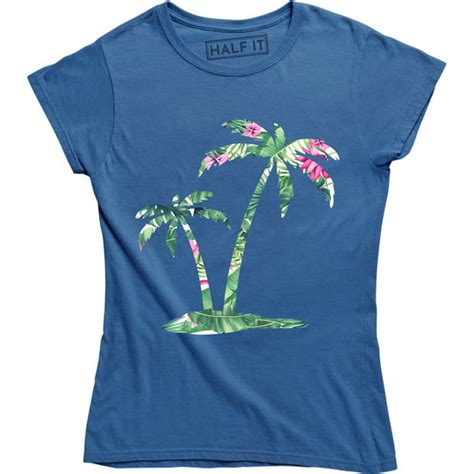 Half It Beautiful Floral Palm Trees Printed Tropical Summer Womens T Shirt