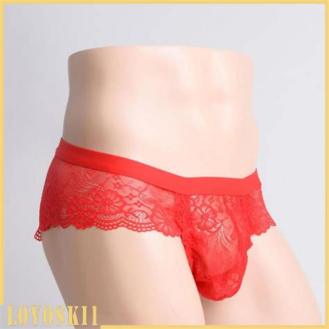Lovoskibcmy Sexy Men See Through Floral Lace Panties Pouch Thong