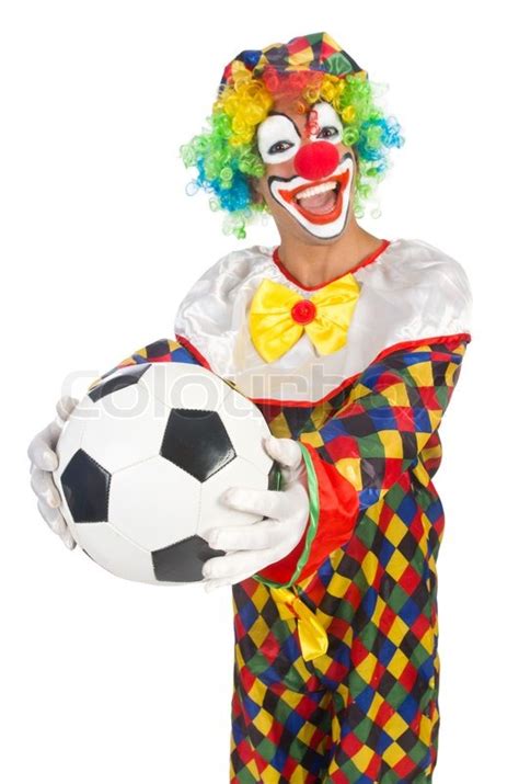 Clown With Football Ball On White Stock Image Colourbox
