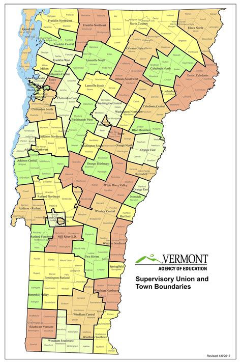 24x36in Map Of Vermont School Union Districts Towns 【coated Paper