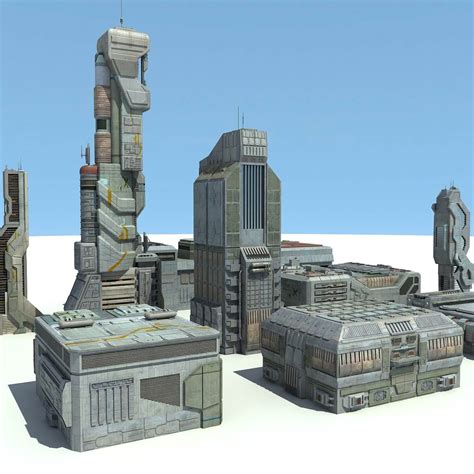 Sci Fi City 11 Buildings 3D Model 79 Obj Max Fbx Free3D