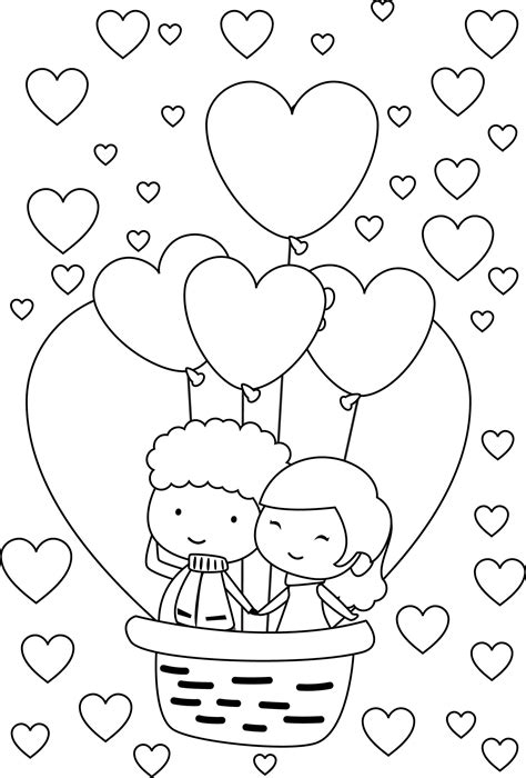 Coloring Couple Pages Valentine Print Cartoon Kids Printable Color