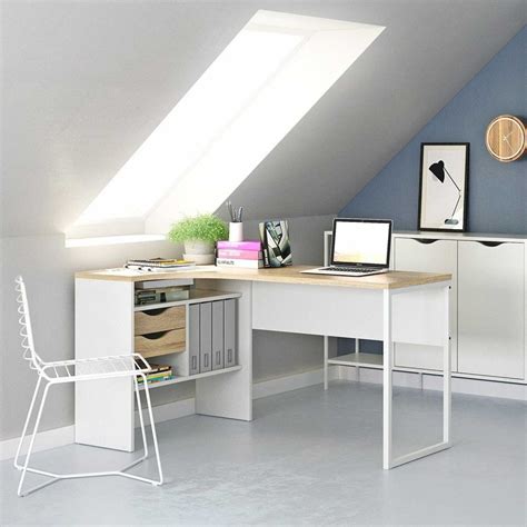 Modern White And Oak Corner Home Office Study Computer