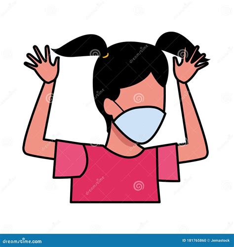 Young Girl Using Face Mask For Covid19 Stock Vector Illustration Of