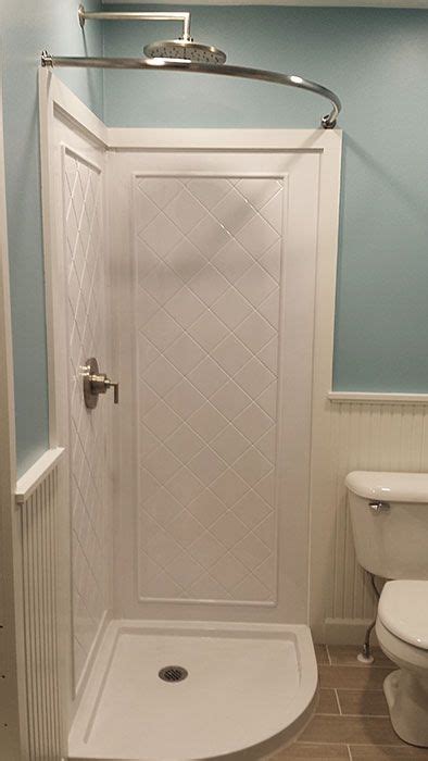 And then completed on all the day turnaround for tile shower going up with a shower accessories. cool look - very clean lines | Small bathroom with shower