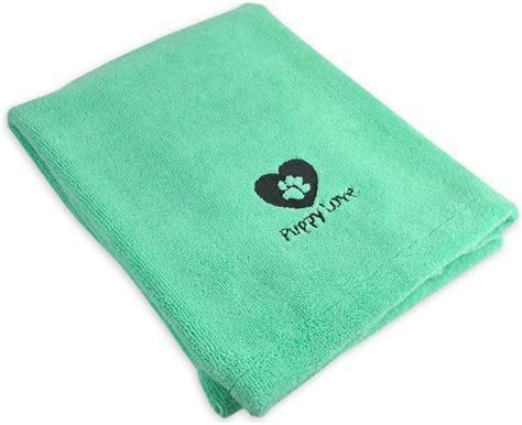 Bone Dry Embroidered Puppy Love Microfiber Dog Bath Towel Aqua
