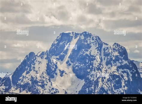 Snowy Mountain Scenery Of Grand Teton Peak United States Stock Photo