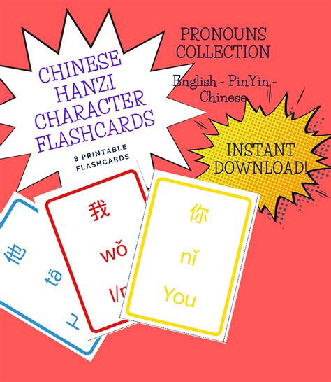 Practice Flashcards Pronoun Collection Chinese Hanzi Etsy