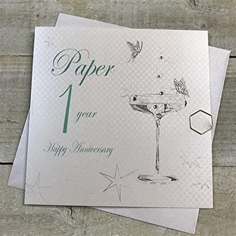 White Cotton Cards Bd C Coupe Glass Happy Anniversary Paper Rok Ręcznie Robiona Karta