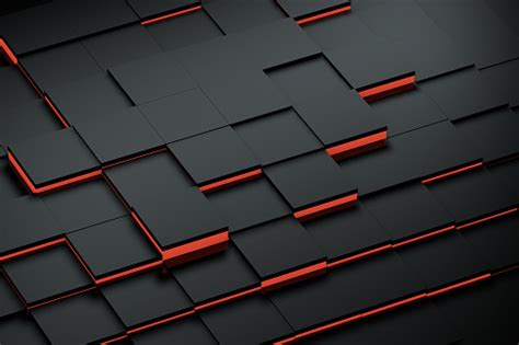 Abstract 3d Black Cubes Background With Red Lights Stock Photo