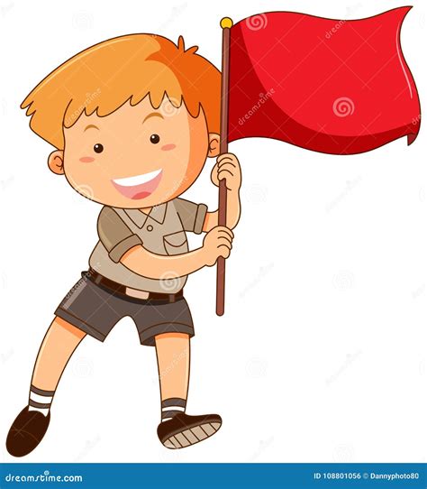 Boy Holding Red Flag Stock Vector Illustration Of Pupil 108801056