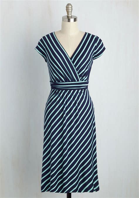 Work Appropriate Casual Decorum Dress In Navy Stripes Casual Work