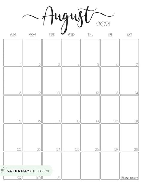 Free Printable August 2021 Calendar Portrait Free