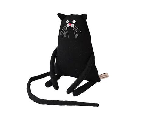 Black Cat Textile Art Doll Handmade Toy Kitty Stuffed Etsy Art