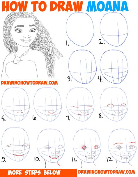 The art of moana showcases a great collection of sketches, illustrations and concept art from walt disney animation studios' 2016 3d animated film. How to Draw Moana Easy Step by Step Drawing Tutorial for Kids and Beginners | Drawing tutorials ...